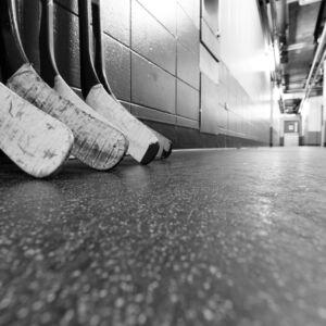 Black and white macro shot of hockey stick blades - Shallow depth of field